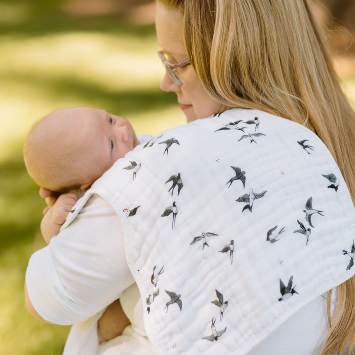 Absorbent Little Unicorn Organic Cotton Muslin Burp Cloth 2 Pack - Swallows + Wheat, perfect burping cloths for newborns