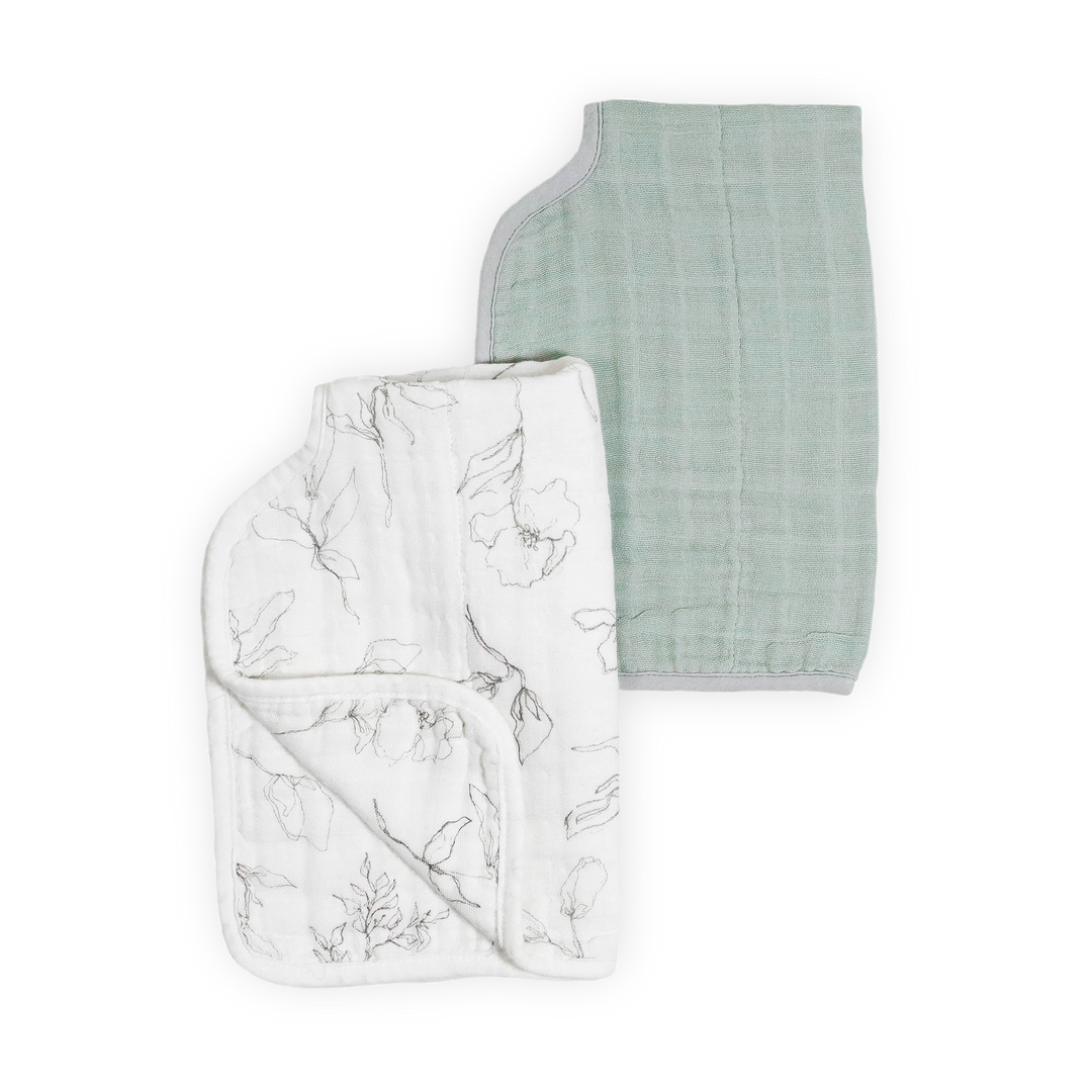 Keep your little one clean with Little Unicorn Organic Cotton Muslin Burp Cloth 2 Pack - Pencil Floral + White Sage, nice burp cloths.