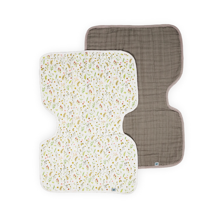 Soft Little Unicorn Organic Cotton Muslin Burp Cloth 2 Pack - Floral Field + Driftwood, perfect burp cloth for baby care.