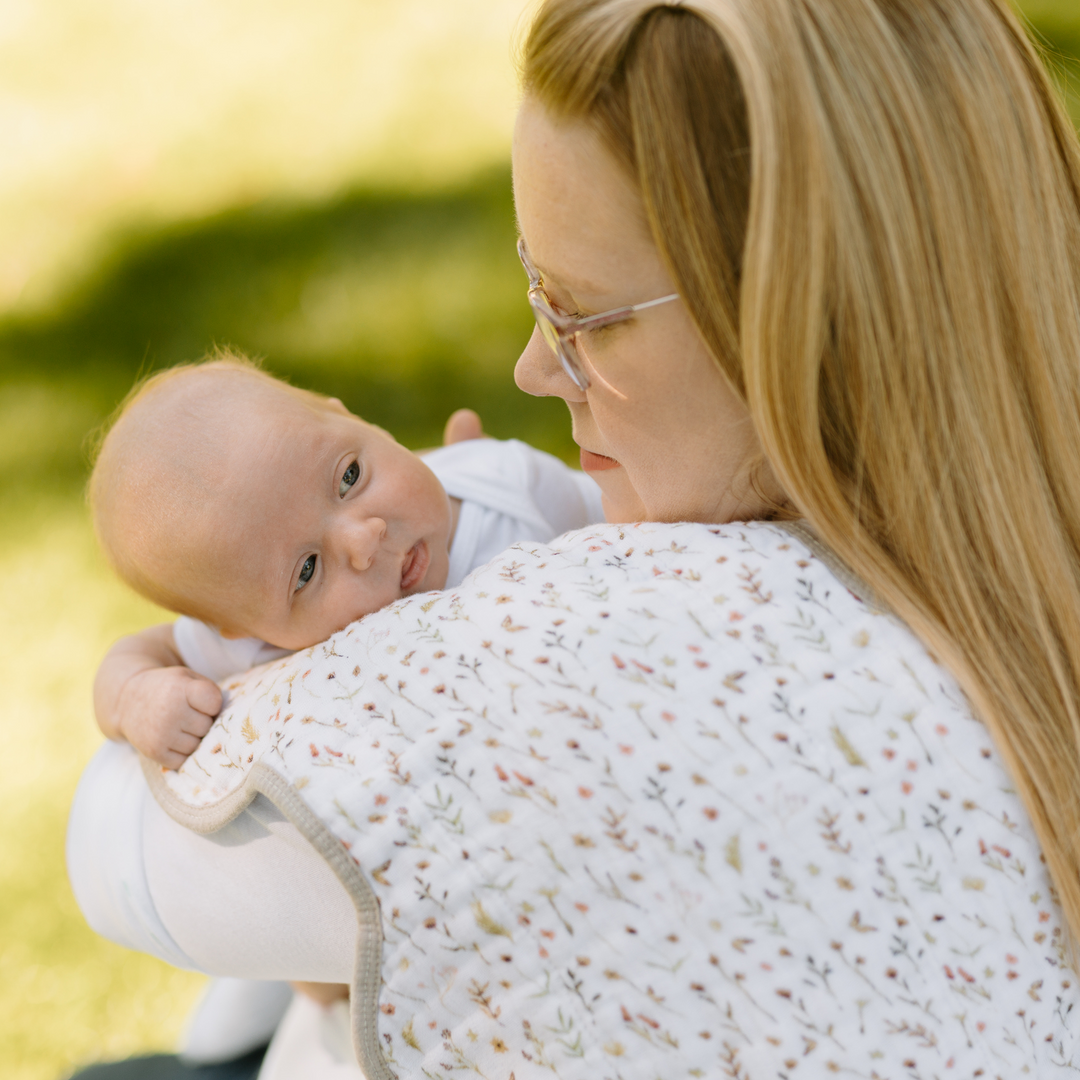 Little Unicorn Organic Cotton Muslin Burp Cloth 2 Pack - Floral Field + Driftwood, best burp cloths for feeding and burping.