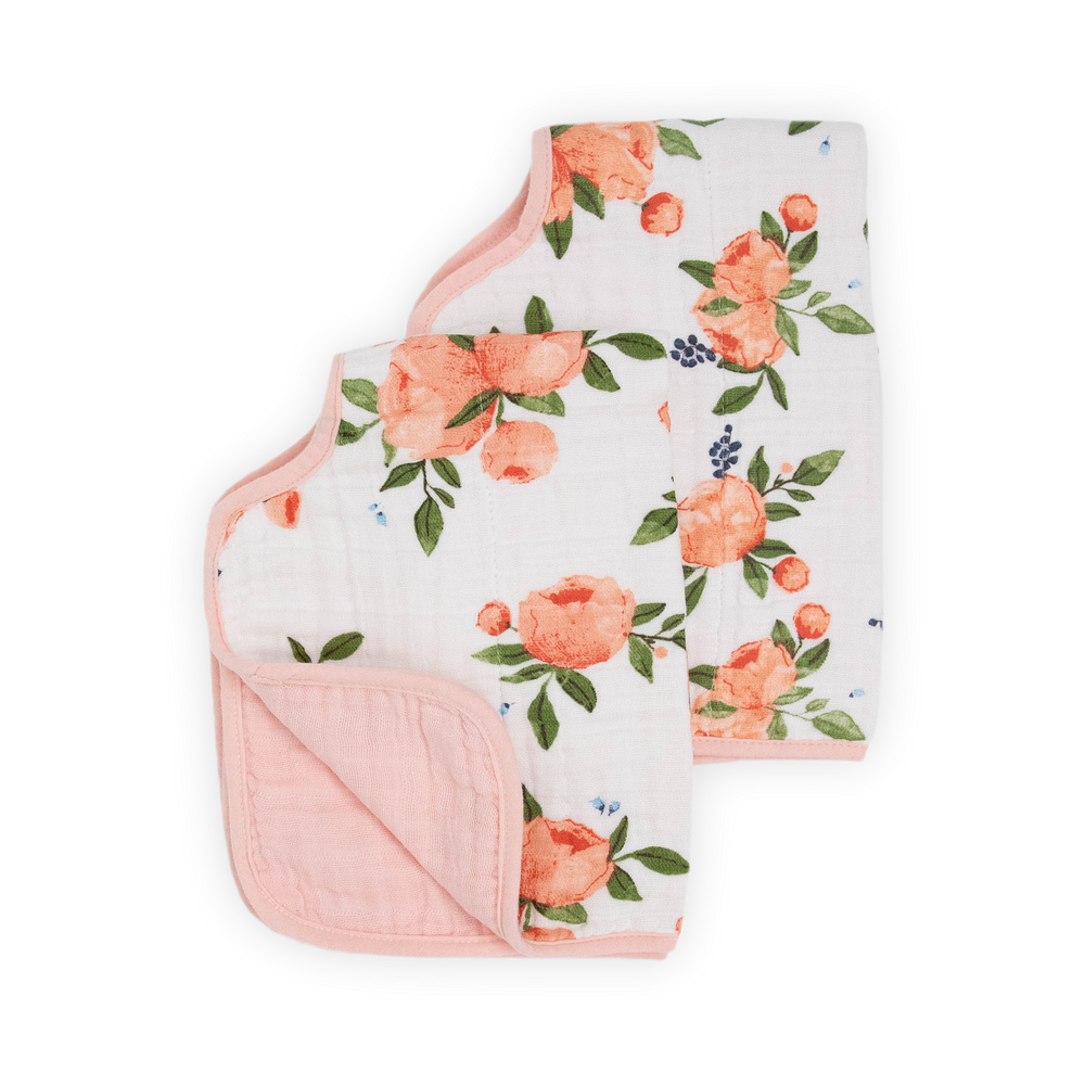 Two-pack Little Unicorn Cotton Muslin Burp Cloths - Watercolor Roses 2, ideal burp cloths for newborns