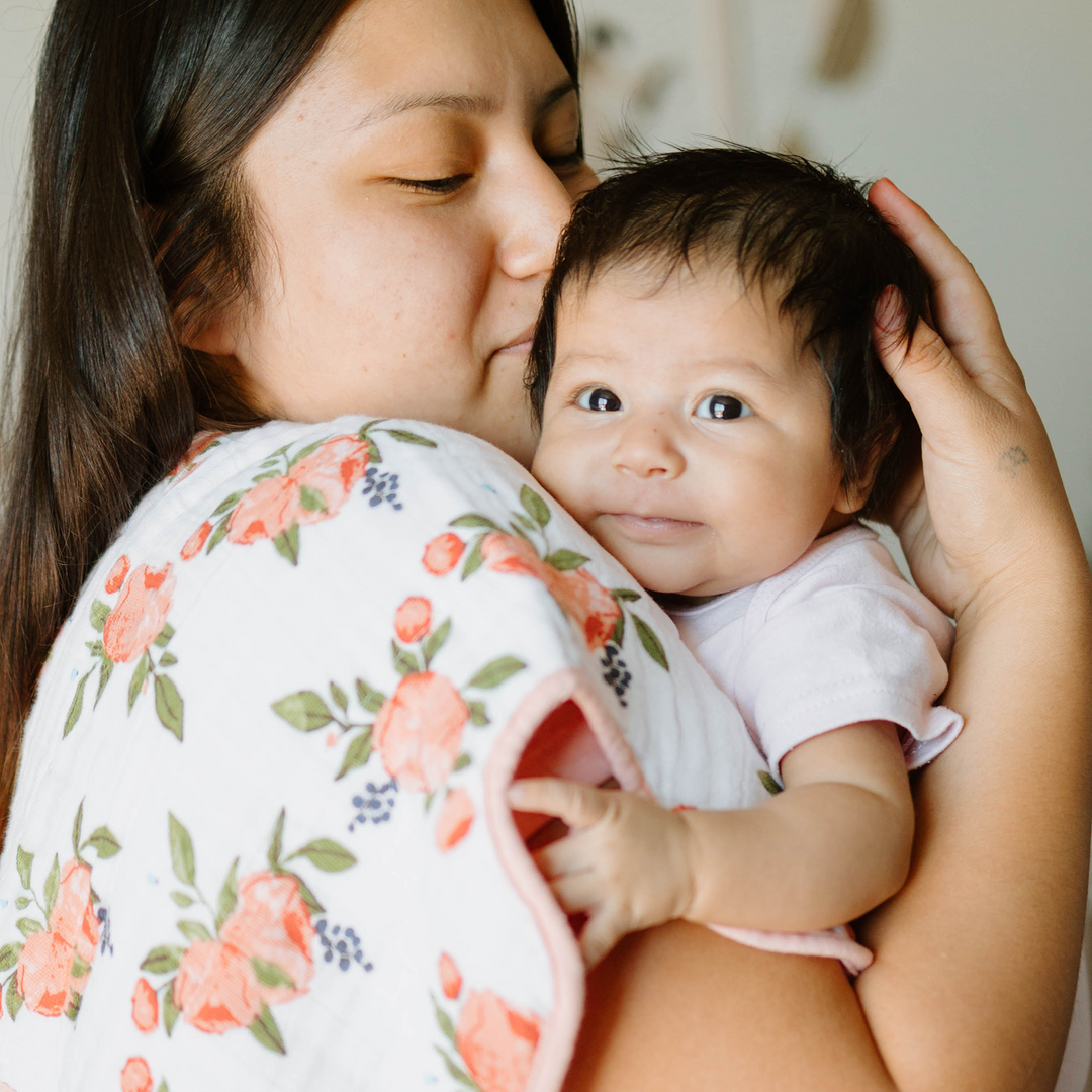 Gentle Little Unicorn Cotton Muslin Burp Cloth 2 Pack - Watercolor Roses 2, absorbent baby burp cloths for feeding