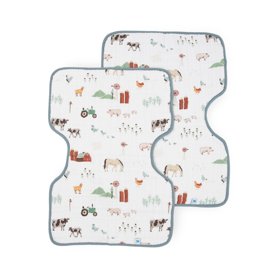 Little Unicorn Farmyard muslin burp cloths, soft and absorbent for babies