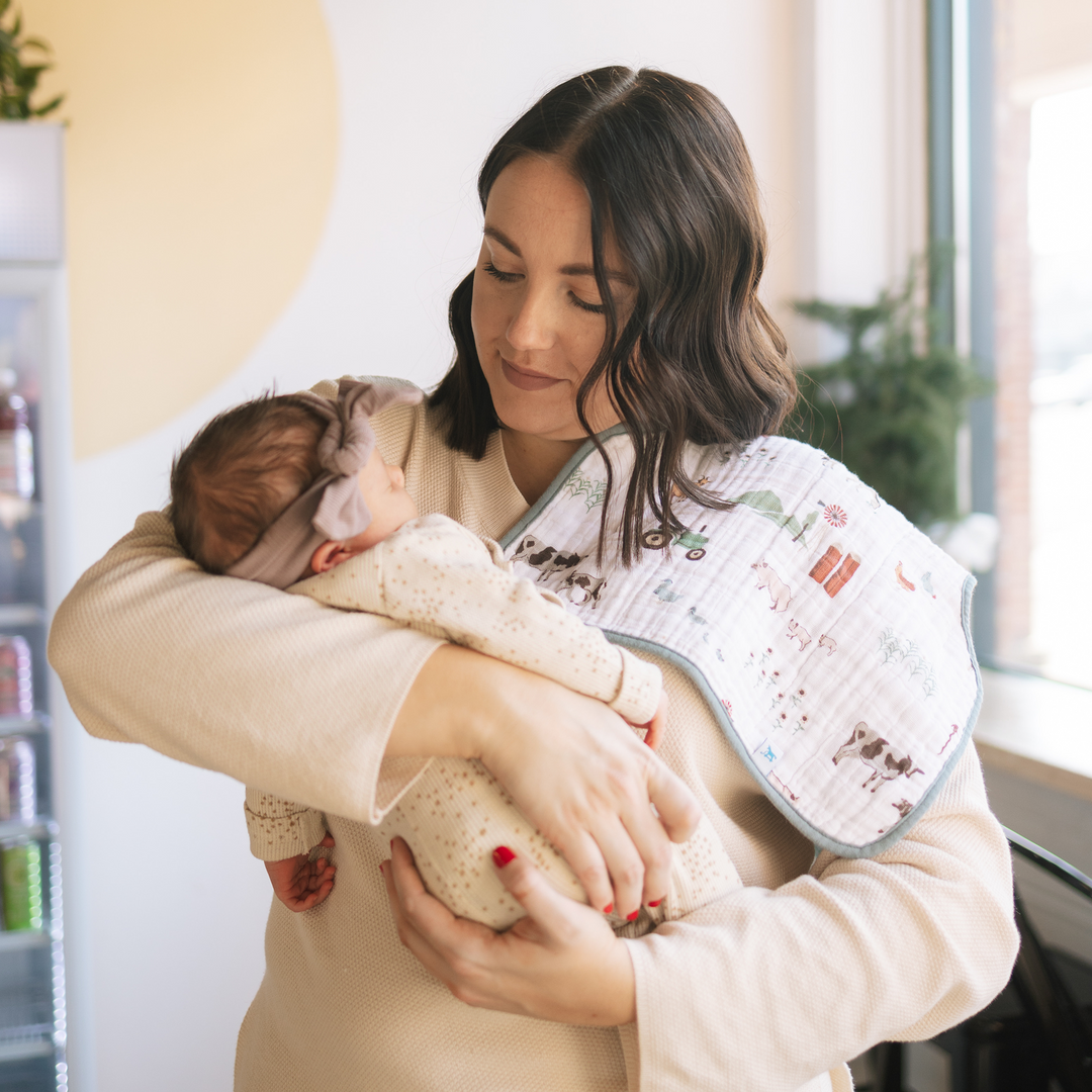 Little Unicorn muslin burp cloths, Farmyard design, gentle on baby skin