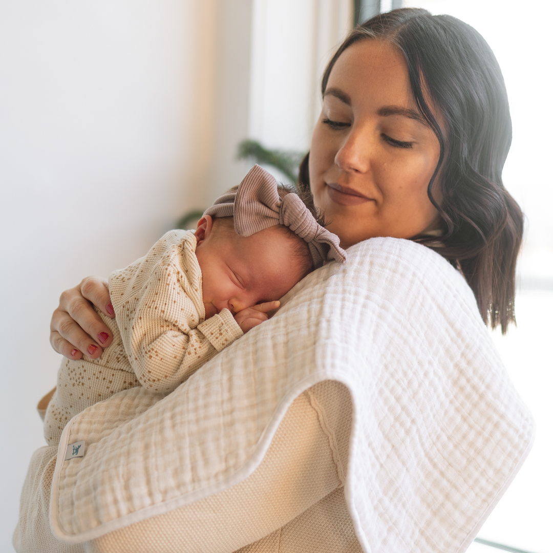 Tan Gingham muslin burp cloth by Little Unicorn, ideal for newborns