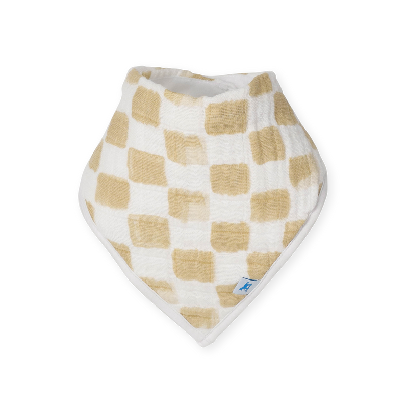 Close-up of Little Unicorn Cotton Muslin + Fleece Bandana Bib 4 Pack - Adobe Checker showing fleece texture, perfect bib for baby.