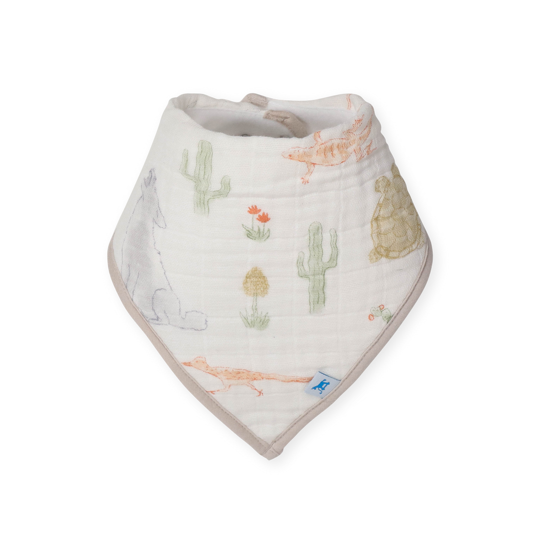 Folded Little Unicorn Cotton Muslin + Fleece Bandana Bib 4 Pack - Adobe Checker, cozy and absorbent bibs for baby mealtime.