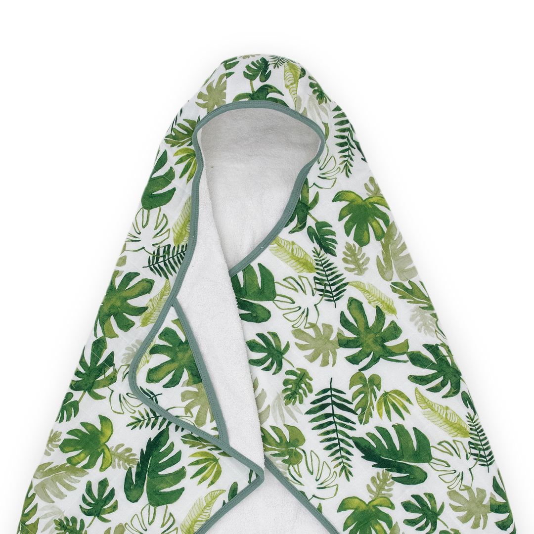 Plush Tropical Leaf Toddler Hooded Towel from Little Unicorn, gentle baby bath towel