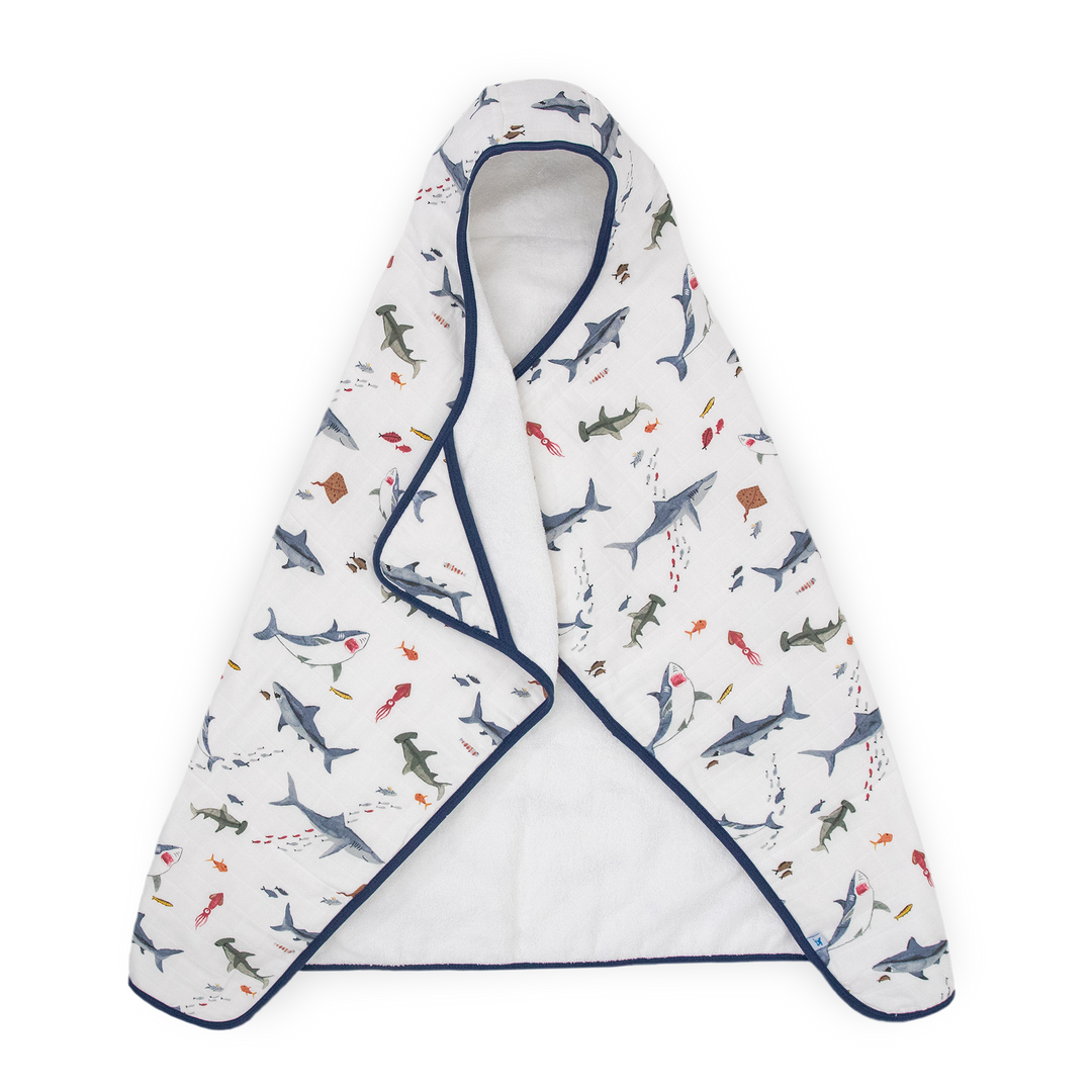 Little Unicorn Toddler Hooded Towel in Shark, soft hooded baby towel for bath time
