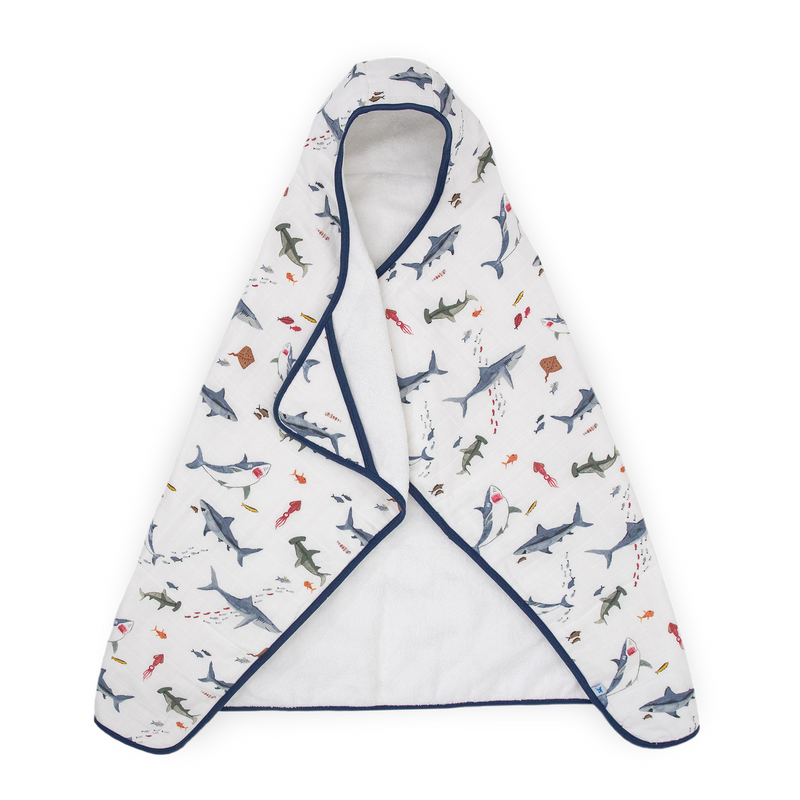Little Unicorn Toddler Hooded Towel in Shark, soft hooded baby towel for bath time