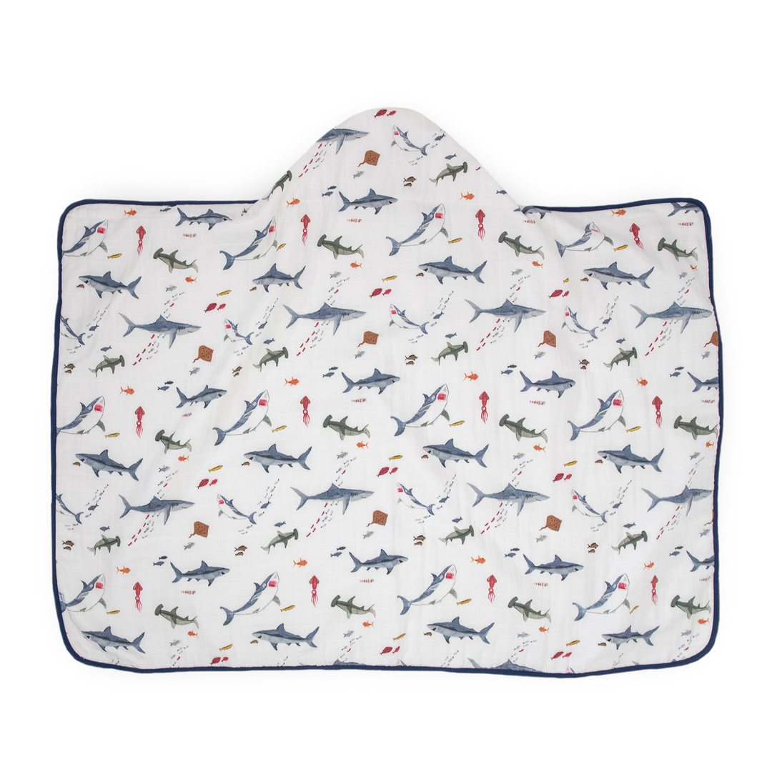 Little Unicorn Hooded Baby Towel in Shark, absorbent baby towel with hood