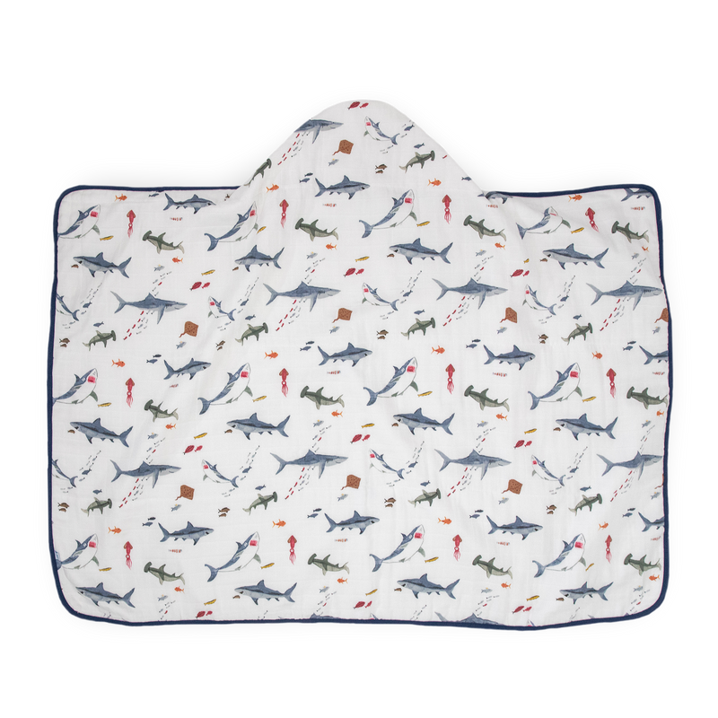 Little Unicorn Hooded Baby Towel in Shark, absorbent baby towel with hood