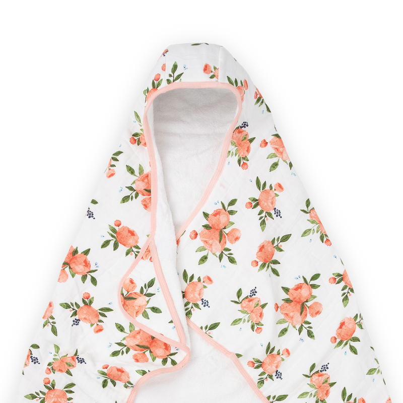 Plush Watercolor Roses Toddler Hooded Towel from Little Unicorn, absorbent baby bath towel