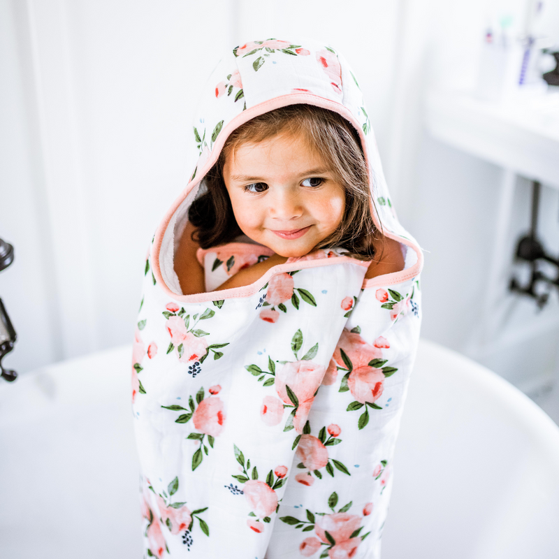 Little Unicorn Toddler Hooded Towel - Watercolor Roses, hooded towels for babies in floral design