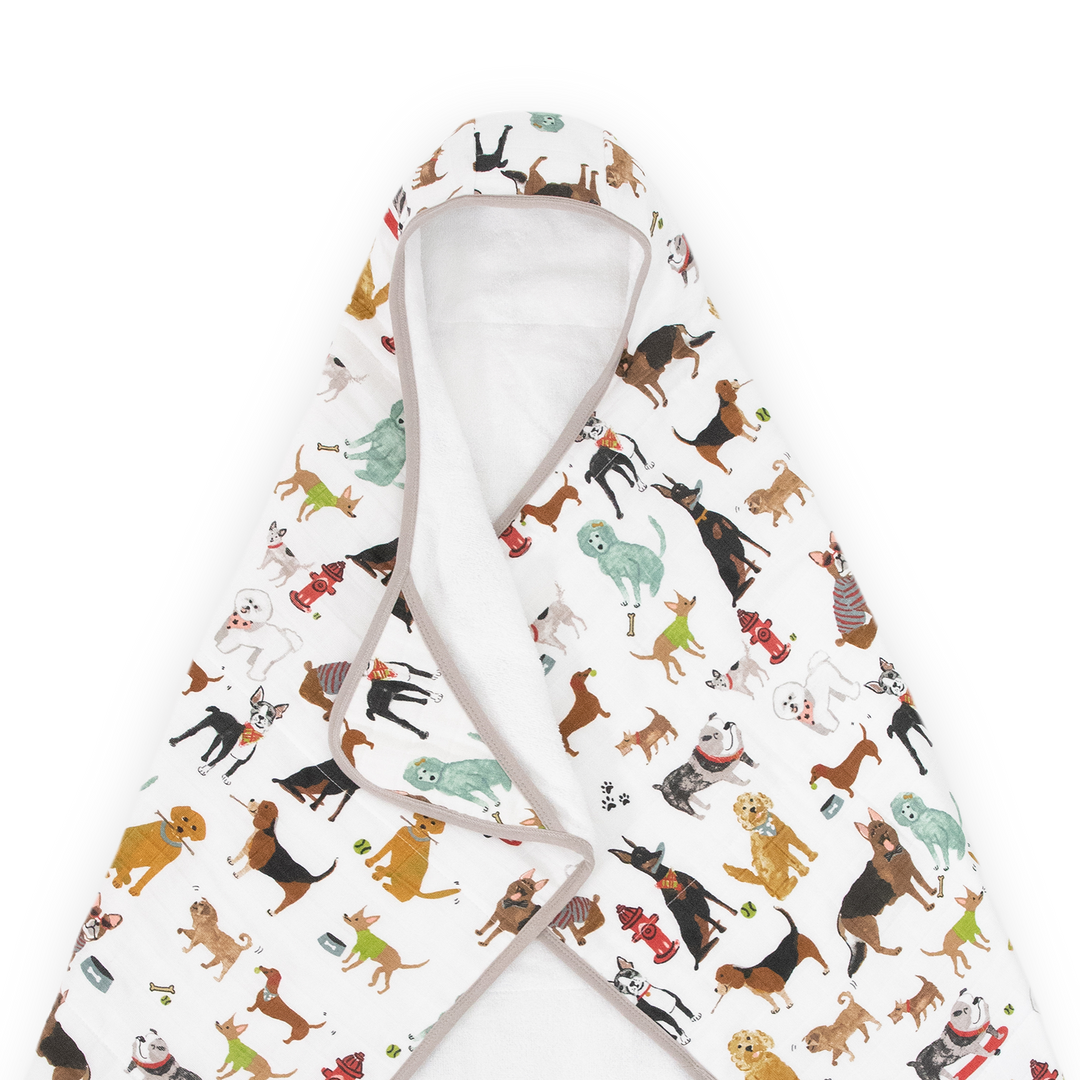 Plush Woof Toddler Hooded Towel from Little Unicorn, gentle baby bath towel