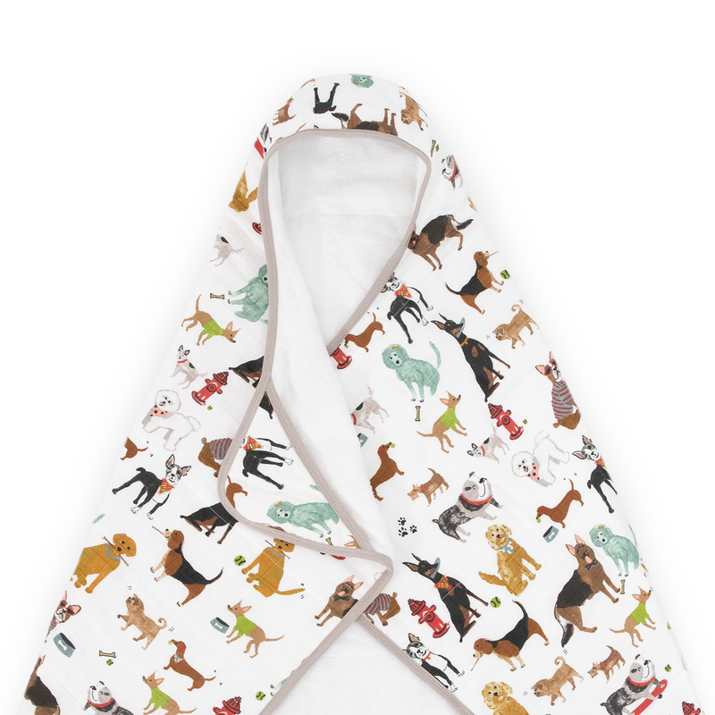 Plush Woof Toddler Hooded Towel from Little Unicorn, gentle baby bath towel