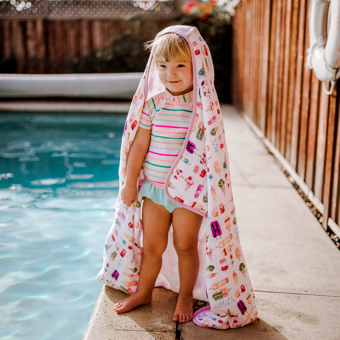 Fun Brain Freeze baby towel with hood by Little Unicorn, soft and comfy for bath