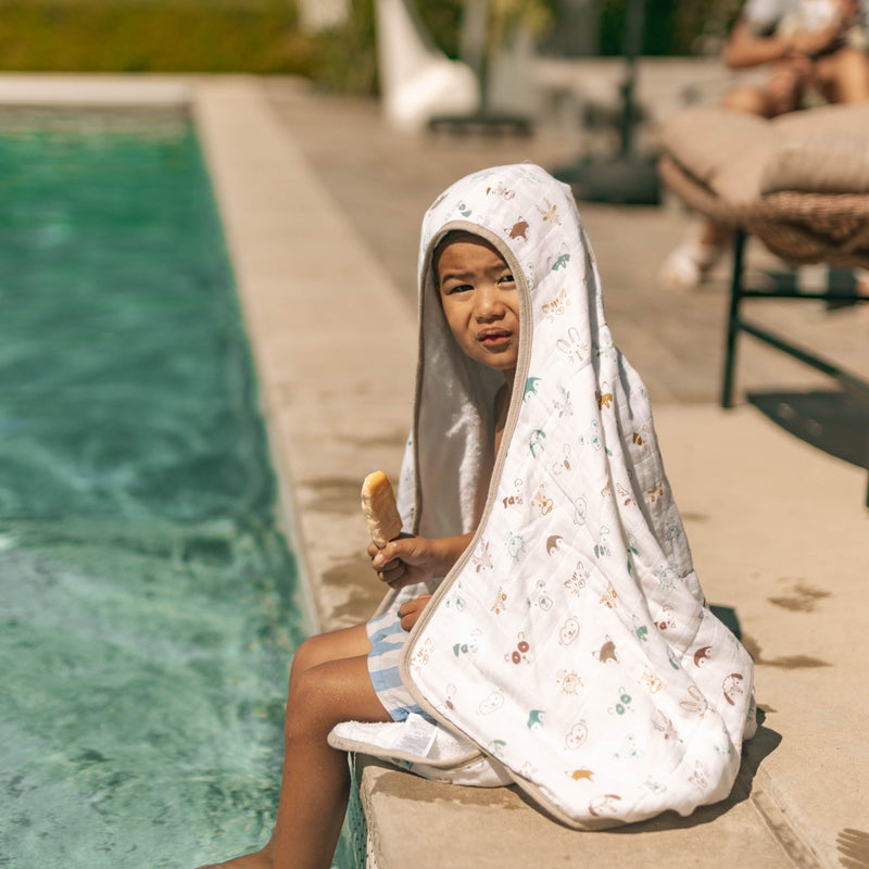 Little Unicorn Toddler Hooded Towel - Animal Crowd with fun animal print, hooded towels for babies that are soft and absorbent