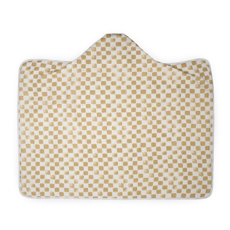Little Unicorn baby hooded towel in Adobe Checker print, perfect for post-bath snuggles