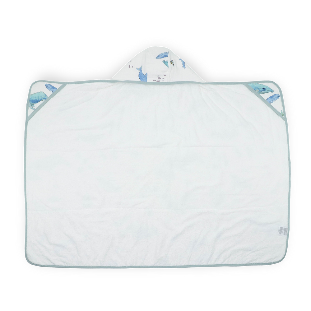 Cozy hooded baby towel by Little Unicorn, Toddler Hooded Towel - Whales, perfect for drying toddlers after bath