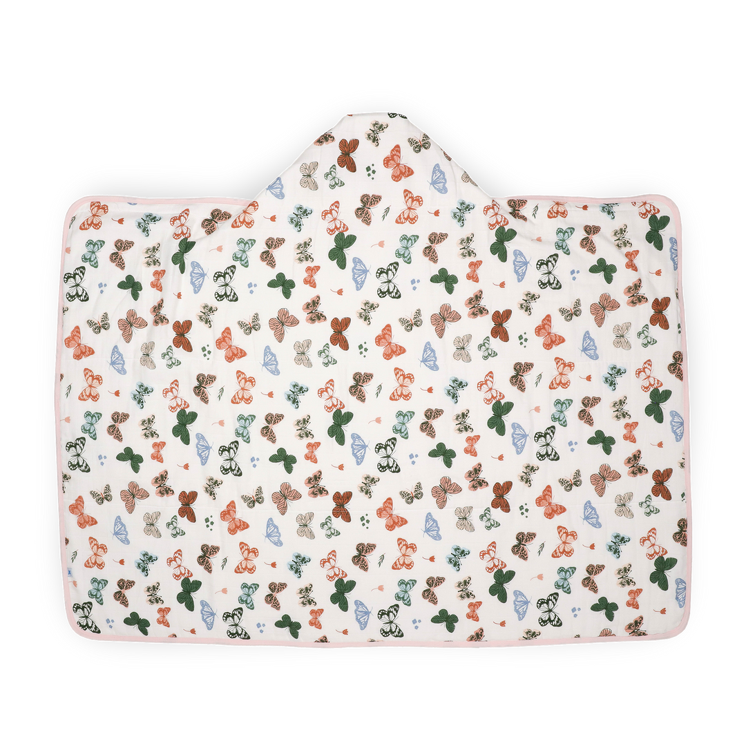 Little Unicorn Toddler Hooded Towel - Butterflies featuring playful butterfly design, gentle baby bath towel for kids