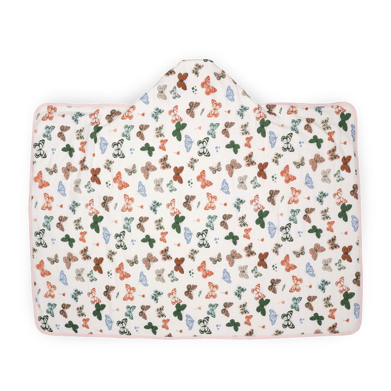 Little Unicorn Toddler Hooded Towel - Butterflies featuring playful butterfly design, gentle baby bath towel for kids