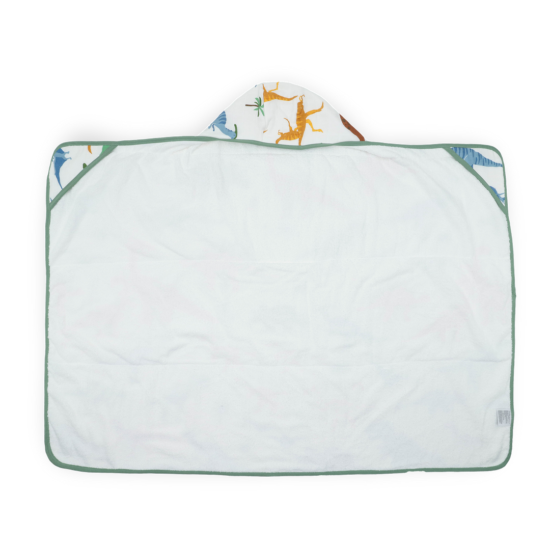 Dino Names hooded baby towel by Little Unicorn, cozy and playful for toddlers