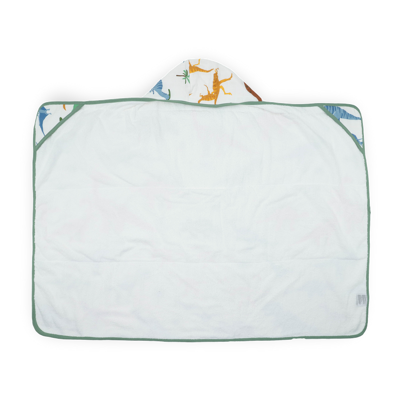 Dino Names hooded baby towel by Little Unicorn, cozy and playful for toddlers