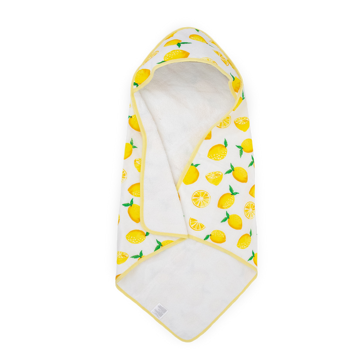 Little Unicorn Infant Hooded Towel - Lemon in soft yellow lemon print, gentle baby towels for bath time