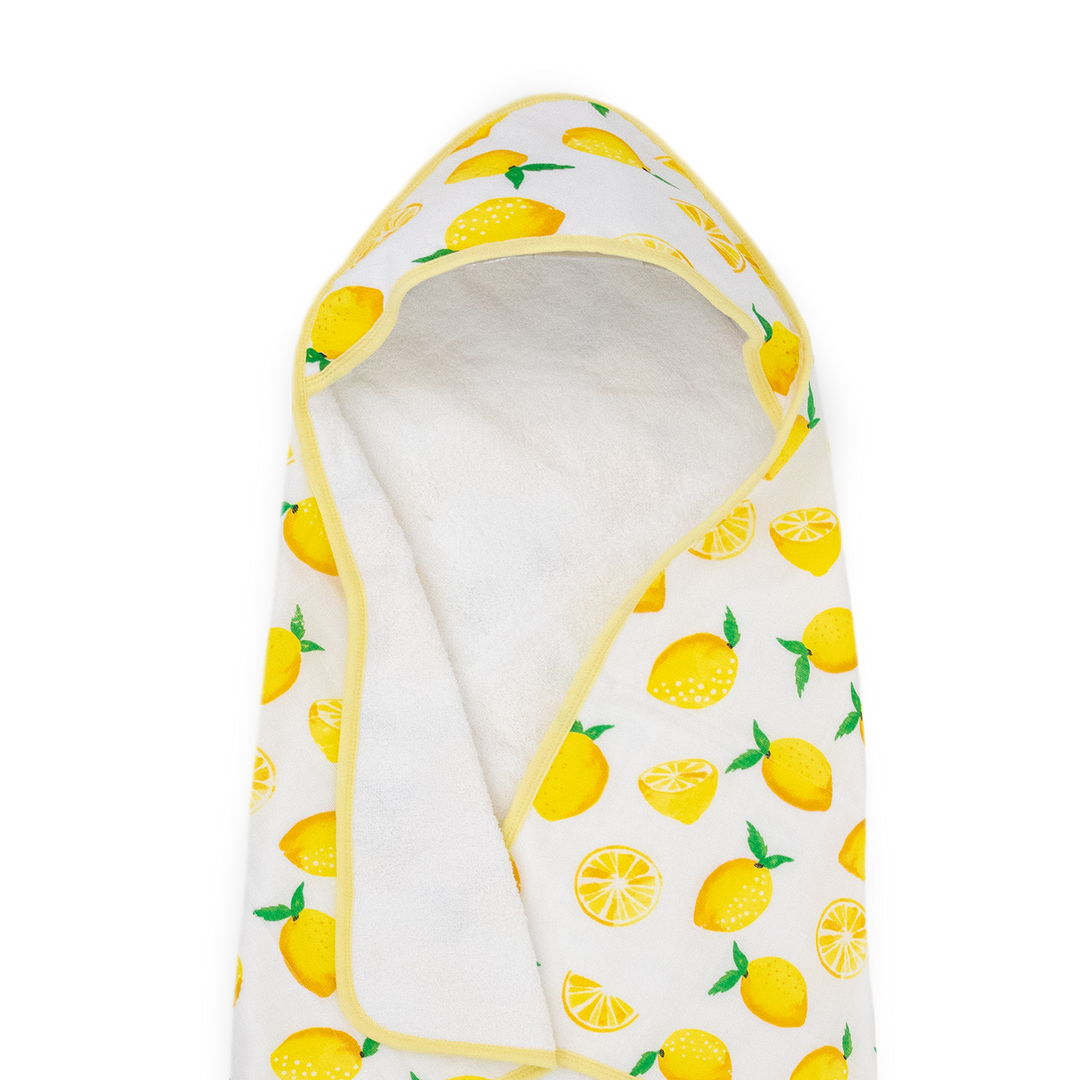 Absorbent baby hooded towel from Little Unicorn, Infant Hooded Towel - Lemon, keeps babies comfy and cozy after bath