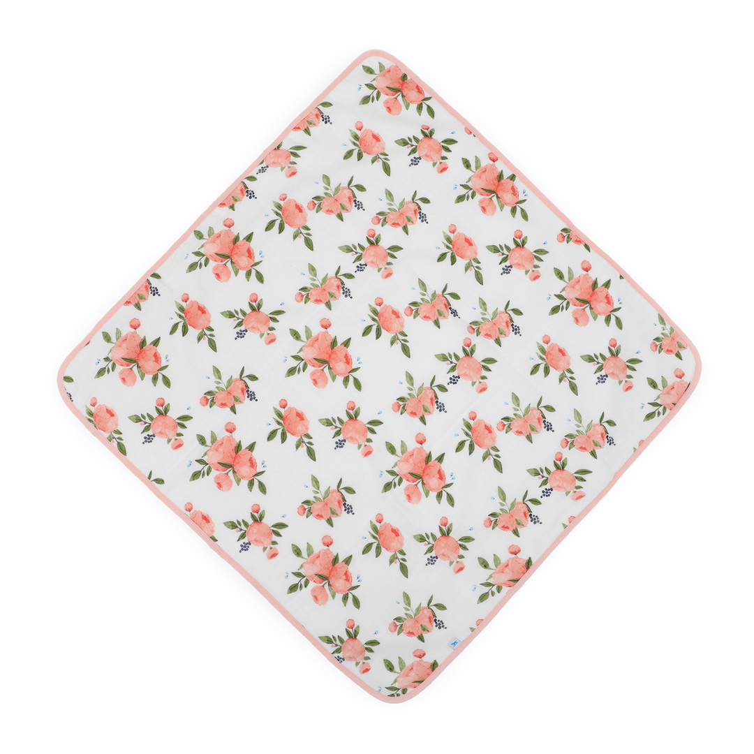 Little Unicorn Infant Hooded Towel - Watercolor Roses featuring delicate rose design, soft baby bath towel for infants