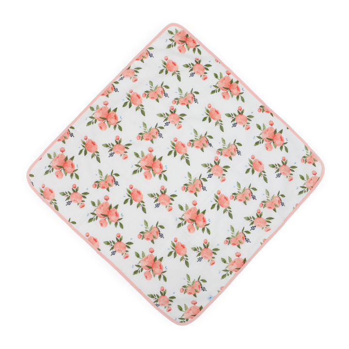 Little Unicorn Infant Hooded Towel - Watercolor Roses featuring delicate rose design, soft baby bath towel for infants