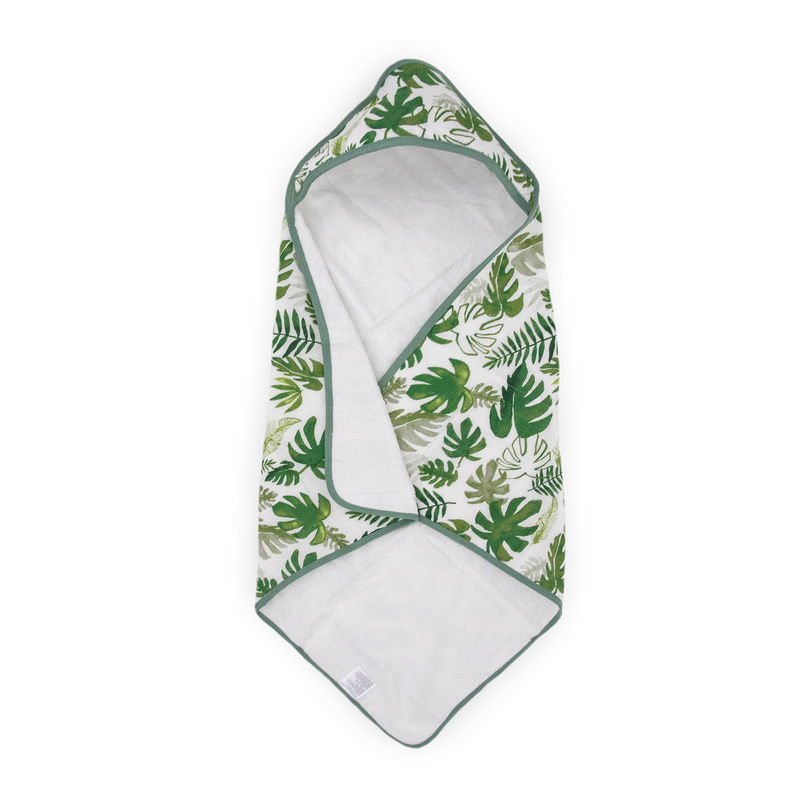Little Unicorn Infant Hooded Towel - Tropical Leaf in green leaf print, soft baby towels for bath time
