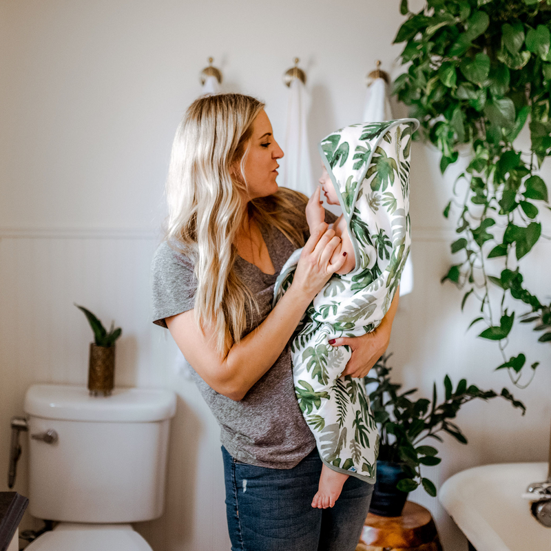 Soft baby towel with hood by Little Unicorn, Infant Hooded Towel - Tropical Leaf, perfect for post-bath snuggles