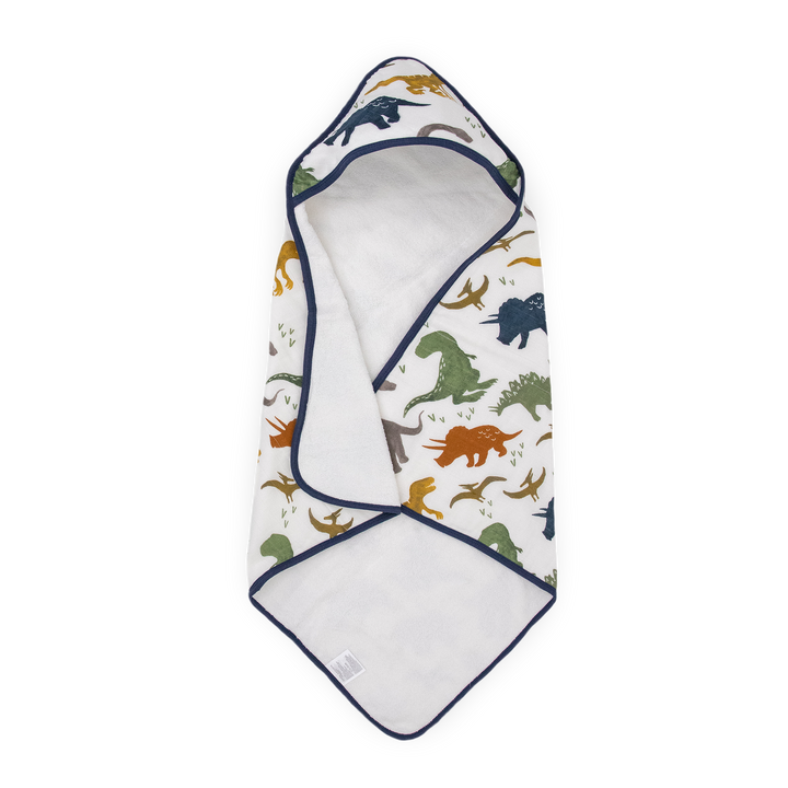 Little Unicorn Infant Hooded Towel in Dino Friends, soft hooded baby towel for bath time