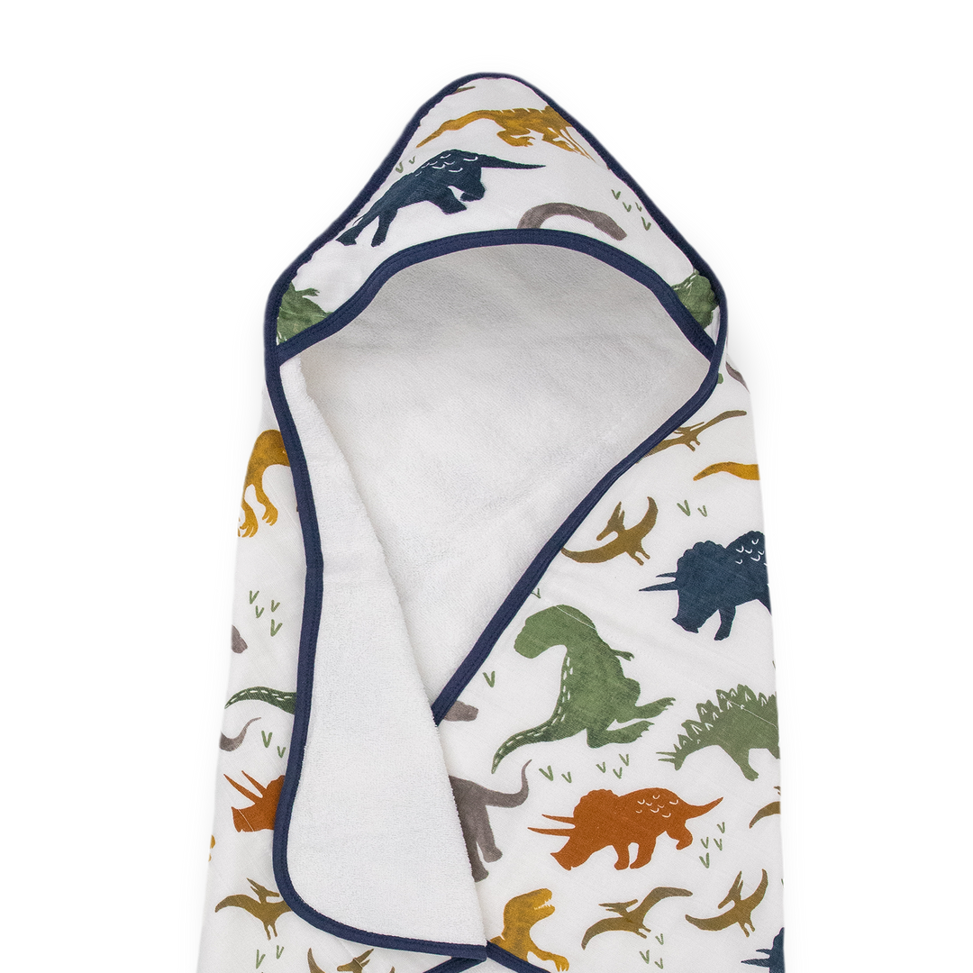 Soft Dino Friends Hooded Baby Towel by Little Unicorn, absorbent baby bath towel for bath time