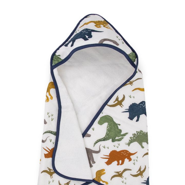 Soft Dino Friends Hooded Baby Towel by Little Unicorn, absorbent baby bath towel for bath time