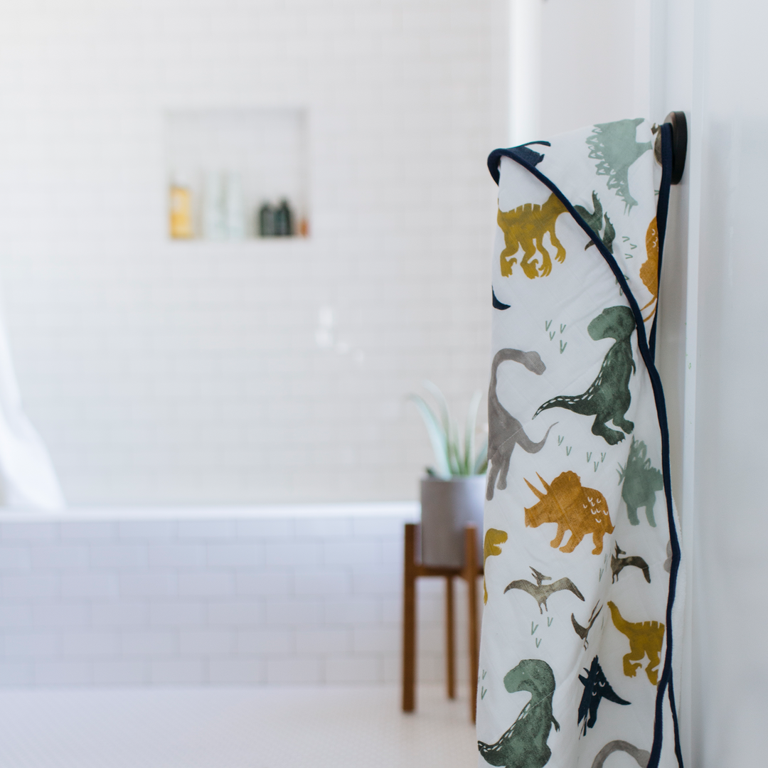 Dino Friends Infant Hooded Towel by Little Unicorn, lightweight baby towel with hood