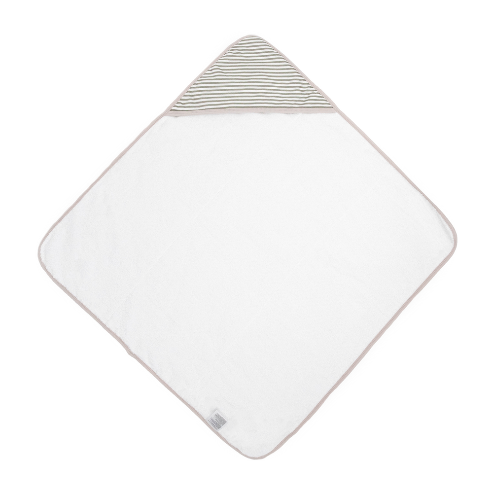 Cozy hooded baby towel by Little Unicorn, Infant Hooded Towel - Grey Stripe, perfect for keeping infants warm after bath