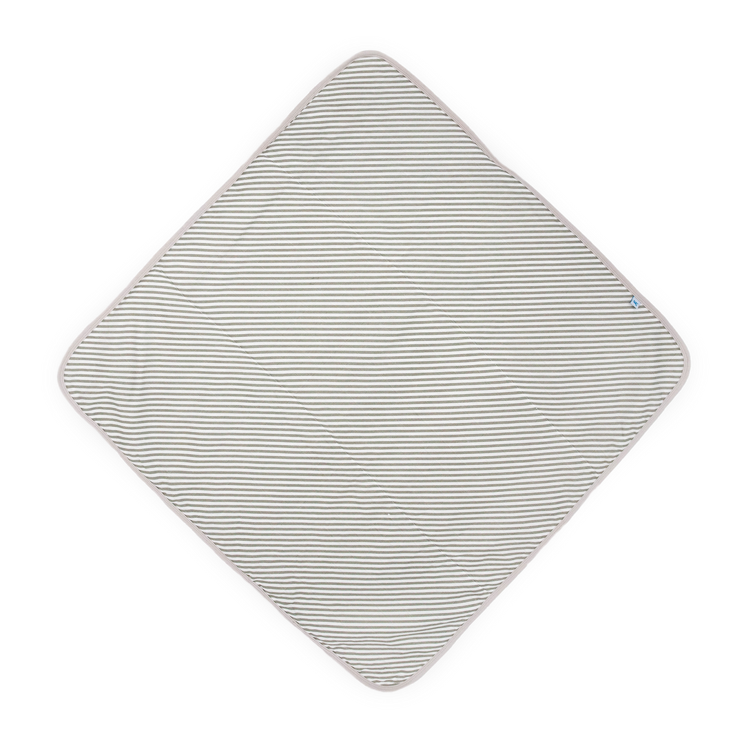 Little Unicorn Infant Hooded Towel - Grey Stripe featuring classic striped design, soft baby bath towel for newborns