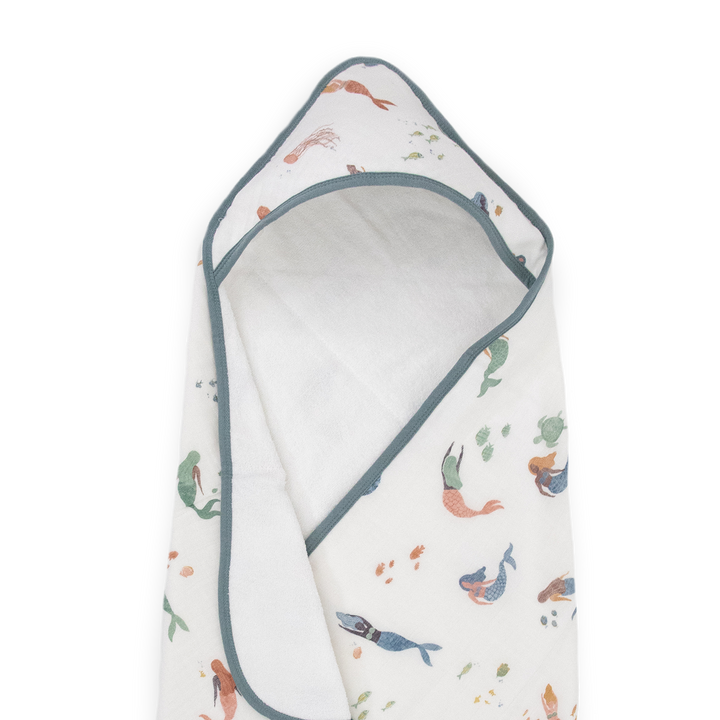 Absorbent baby hooded towel from Little Unicorn, Infant Hooded Towel - Mermaids, keeps babies comfy and cozy after bath