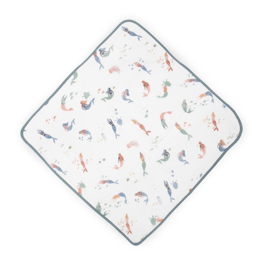Little Unicorn Infant Hooded Towel - Mermaids featuring playful mermaid design, soft baby bath towel for newborns
