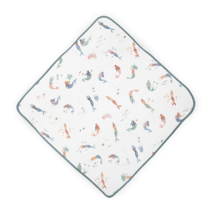 Little Unicorn Infant Hooded Towel - Mermaids featuring playful mermaid design, soft baby bath towel for newborns