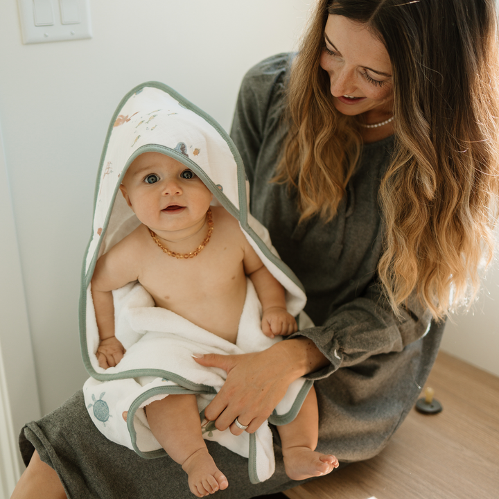 Soft baby towel with hood by Little Unicorn, Infant Hooded Towel - Mermaids, ideal for post-bath snuggles