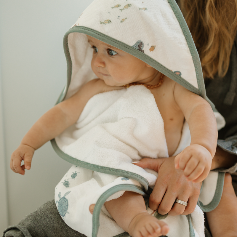 Little Unicorn Infant Hooded Towel - Mermaids in charming mermaid print, baby towels with hood for everyday use