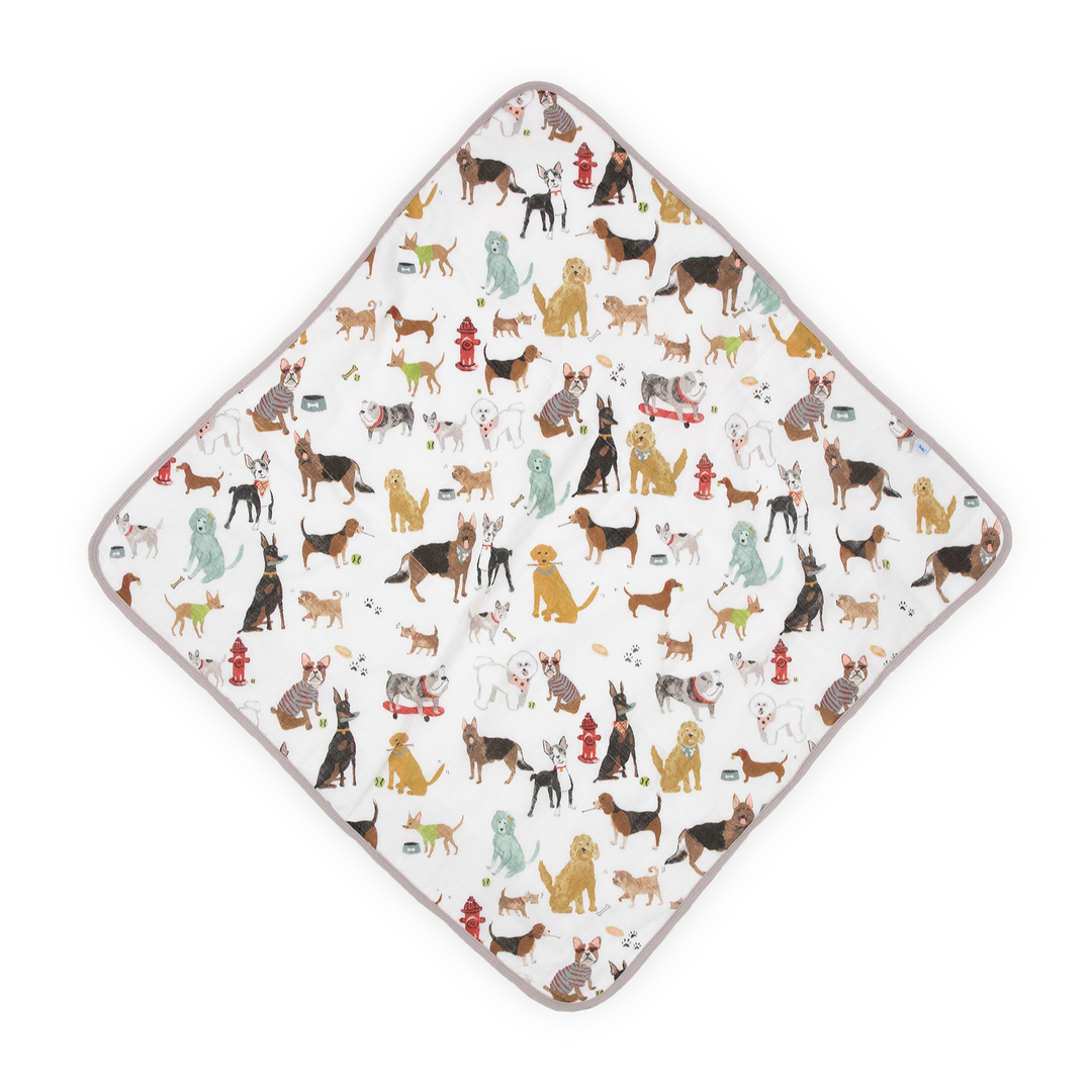 Little Unicorn Infant Hooded Towel - Woof featuring playful puppy design, gentle baby bath towel for newborns