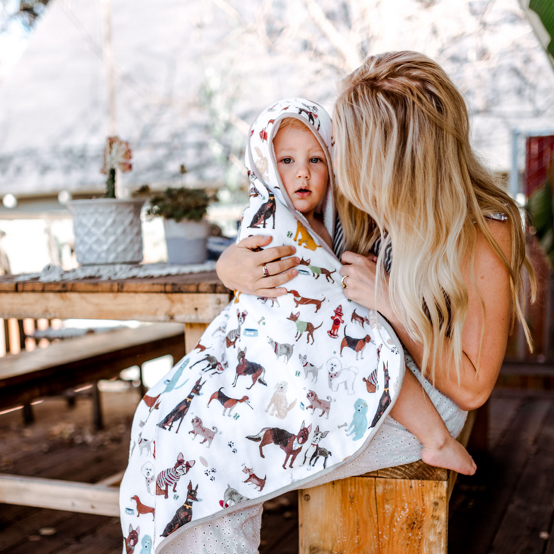 Little Unicorn Infant Hooded Towel - Woof in cute puppy print, hooded towels for babies that are soft and absorbent