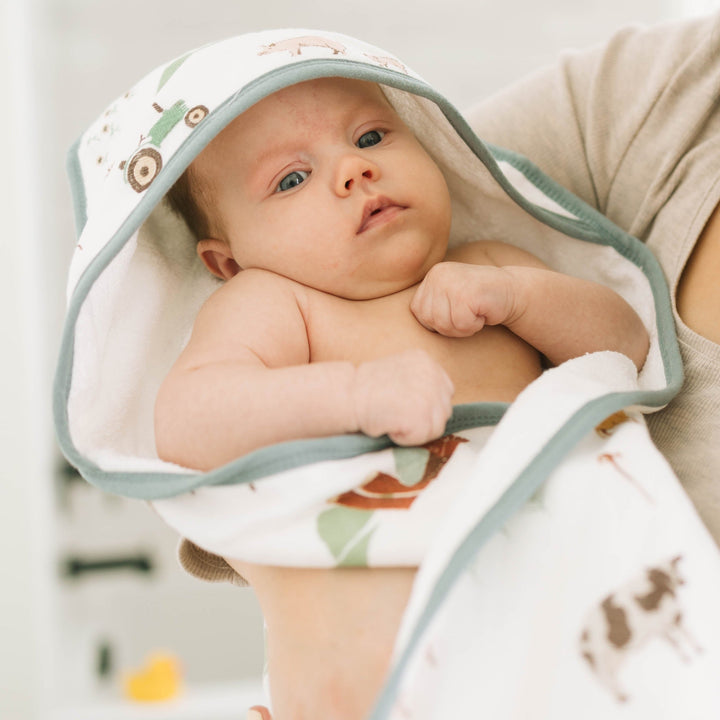 Little Unicorn Baby Hooded Towels Farmyard, lightweight hooded towel for baby bath time