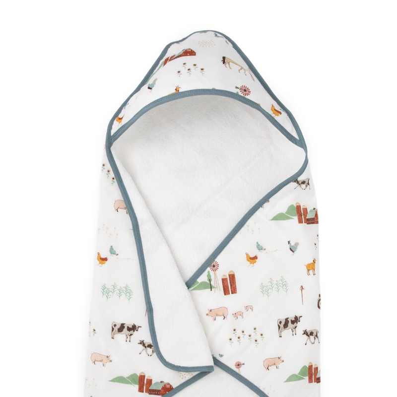 Soft Farmyard Hooded Baby Towel by Little Unicorn, perfect baby bath towel for sensitive skin