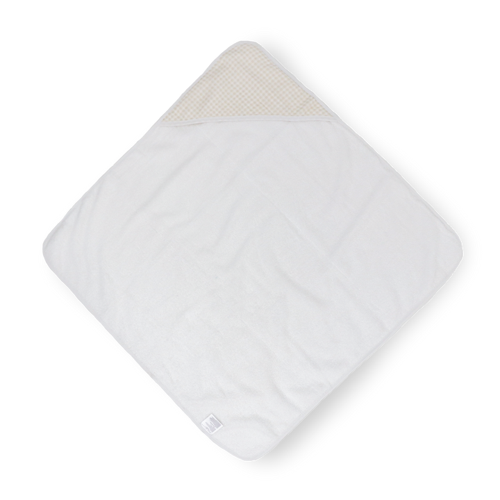 Cozy hooded baby towel by Little Unicorn, Infant Hooded Towel - Tan Gingham, perfect for keeping infants warm after bath